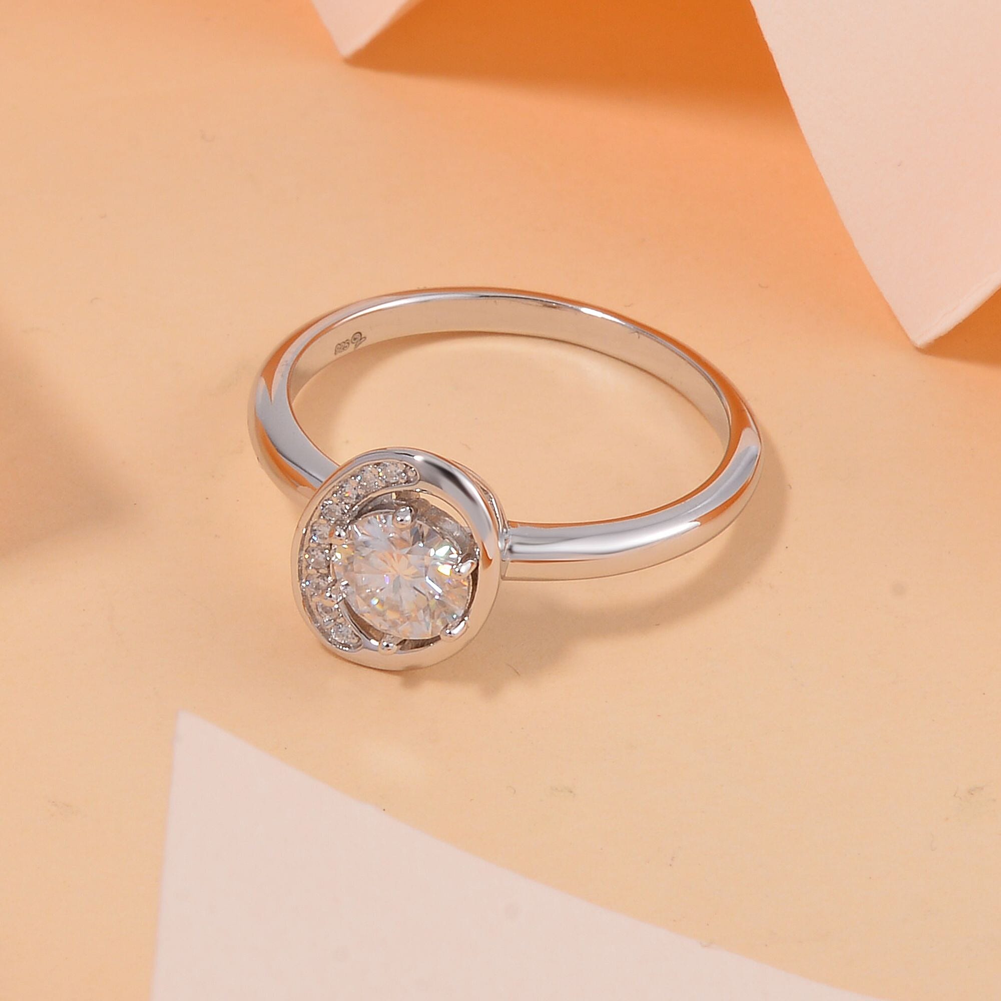 Lucy Q Fluid Collection - Moissanite Ring in Platinum Overlay Sterling Silver