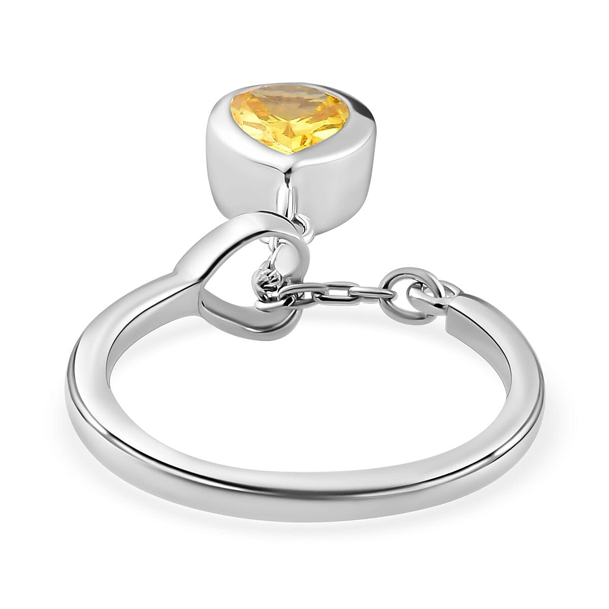 Yellow Cubic Zirconia Dangle Charm Ring in Platinum Overlay Sterling Silver 2.00 Ct.