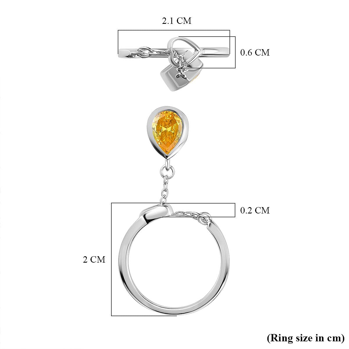 Yellow Cubic Zirconia Dangle Charm Ring in Platinum Overlay Sterling Silver 2.00 Ct.