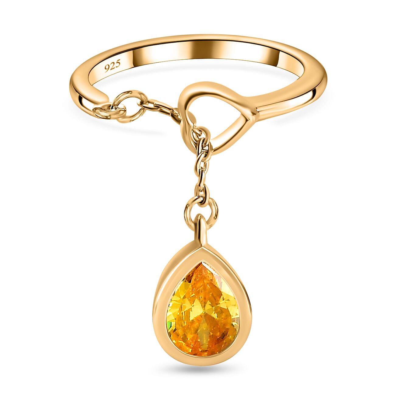 Yellow Cubic Zirconia Solitaire Ring in 18K Vermeil Yellow Gold Plated Sterling Silver