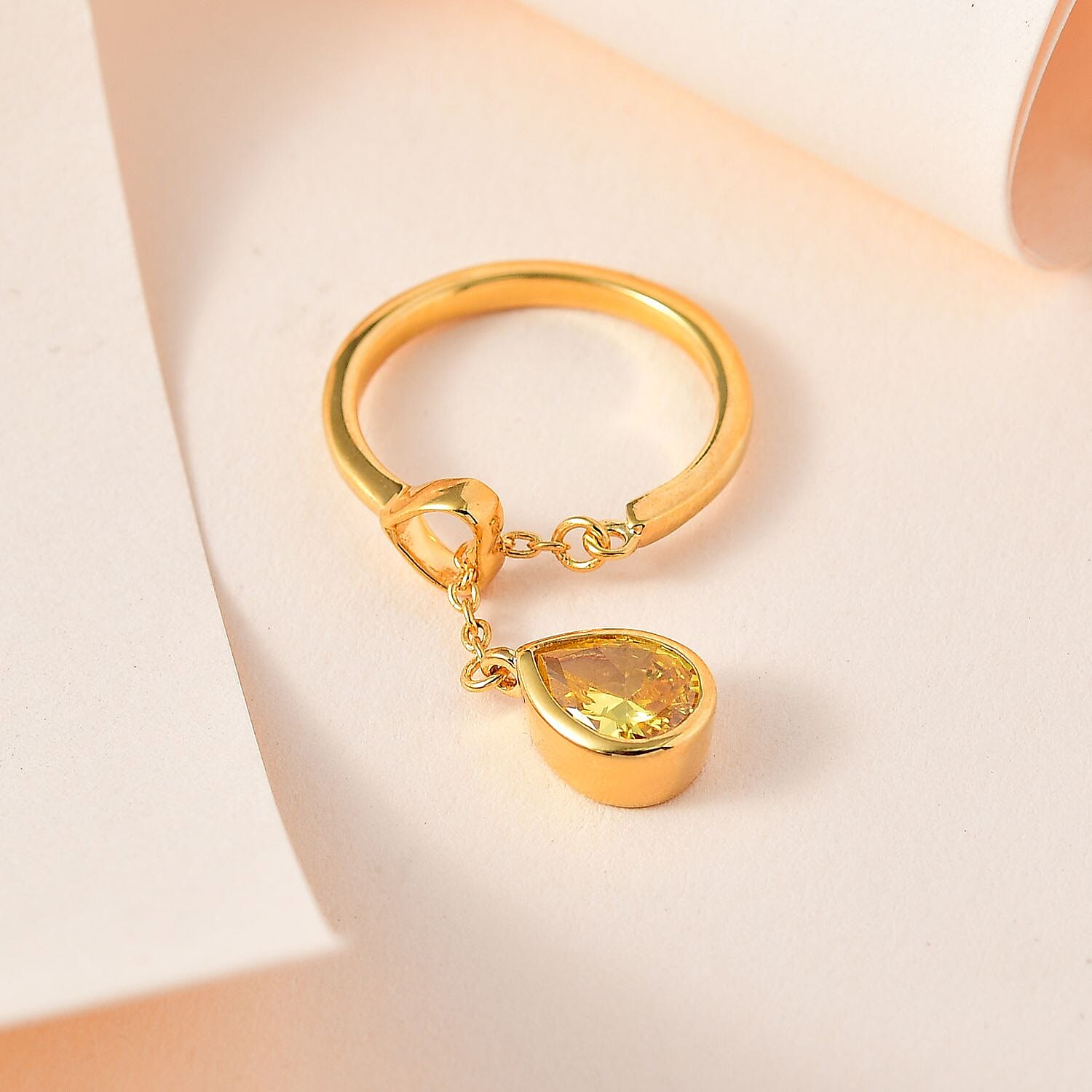 Yellow Cubic Zirconia Solitaire Ring in 18K Vermeil Yellow Gold Plated Sterling Silver