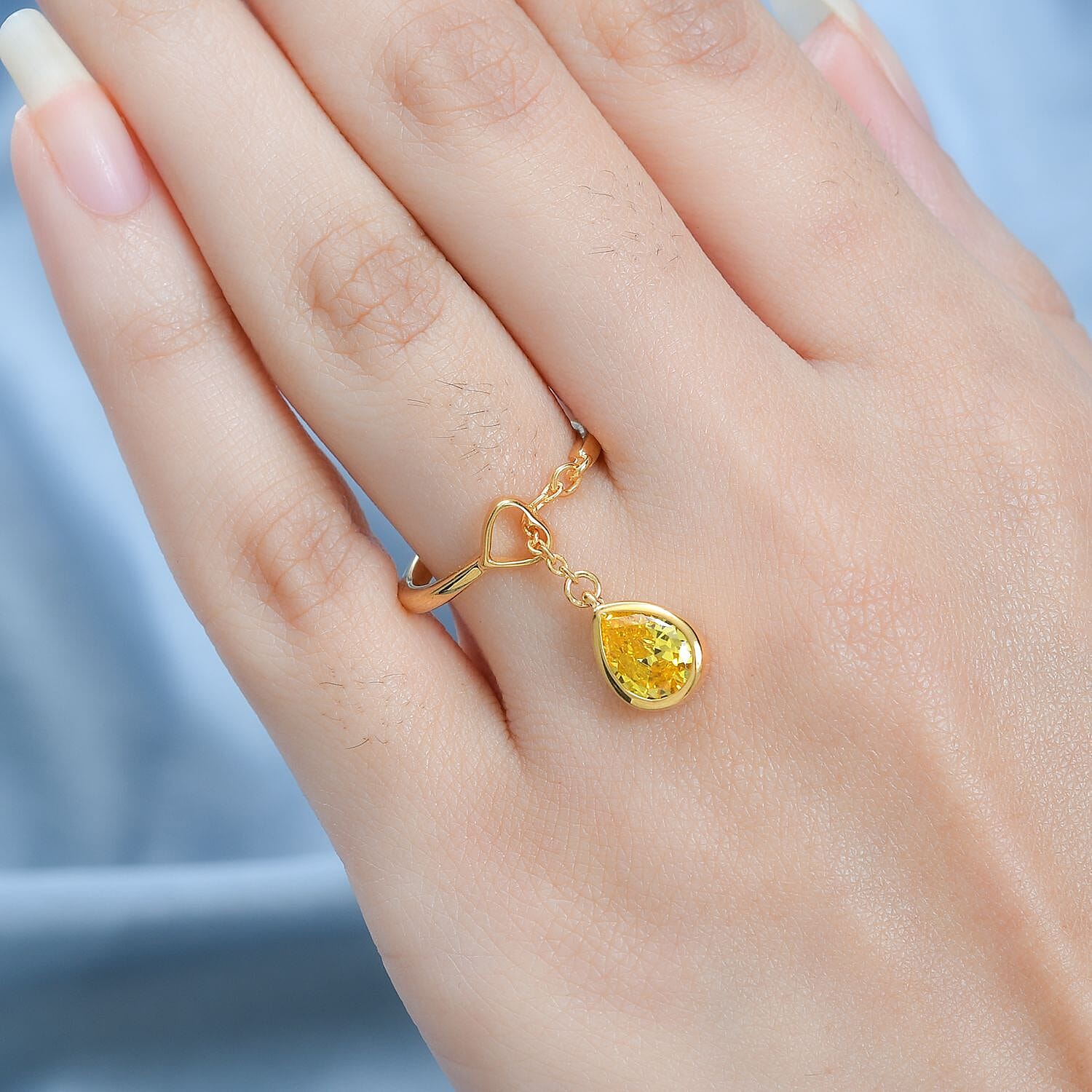 Yellow Cubic Zirconia Solitaire Ring in 18K Vermeil Yellow Gold Plated Sterling Silver