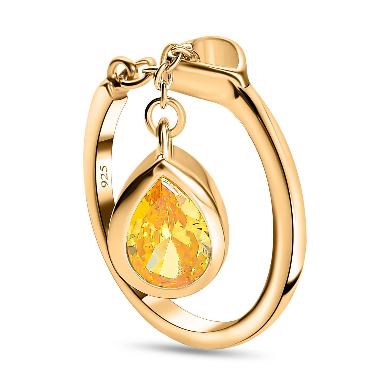 Yellow Cubic Zirconia Solitaire Ring in 18K Vermeil Yellow Gold Plated Sterling Silver