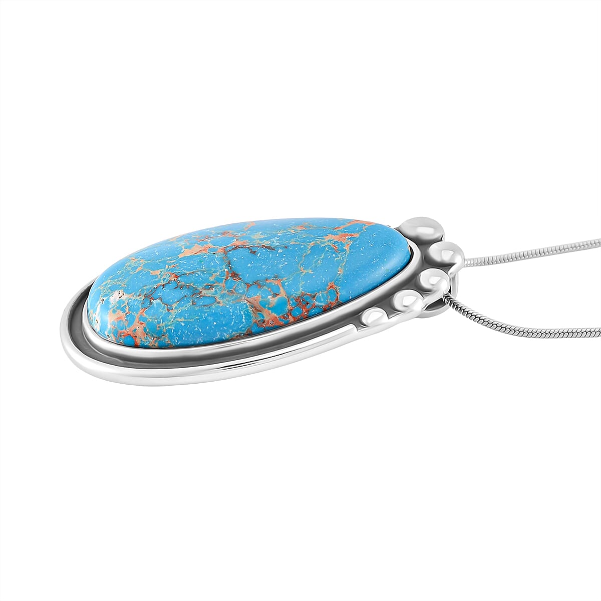 Pear Shape Blue Imperial Jasper Necklace (Size - 24 - 4 Ext) with Oxidized 50.00 Ct.