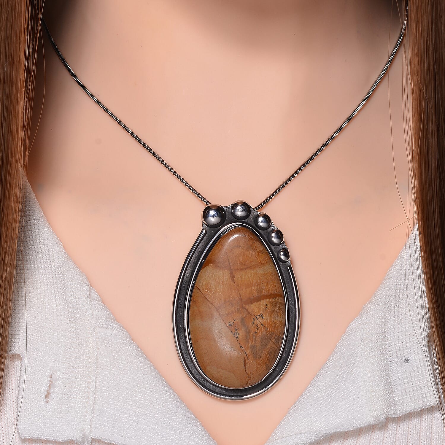 Picture Jasper Pear Necklace (Size - 24 - 4 Ext)  50.00 Ct.