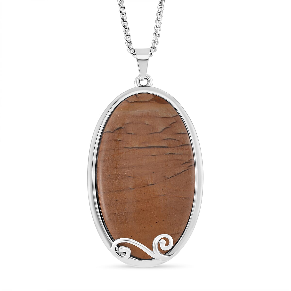 Picture Jasper Oval Shape Necklace (Size - 24 - 4) with Lobster Clasp 40.00 Ct.