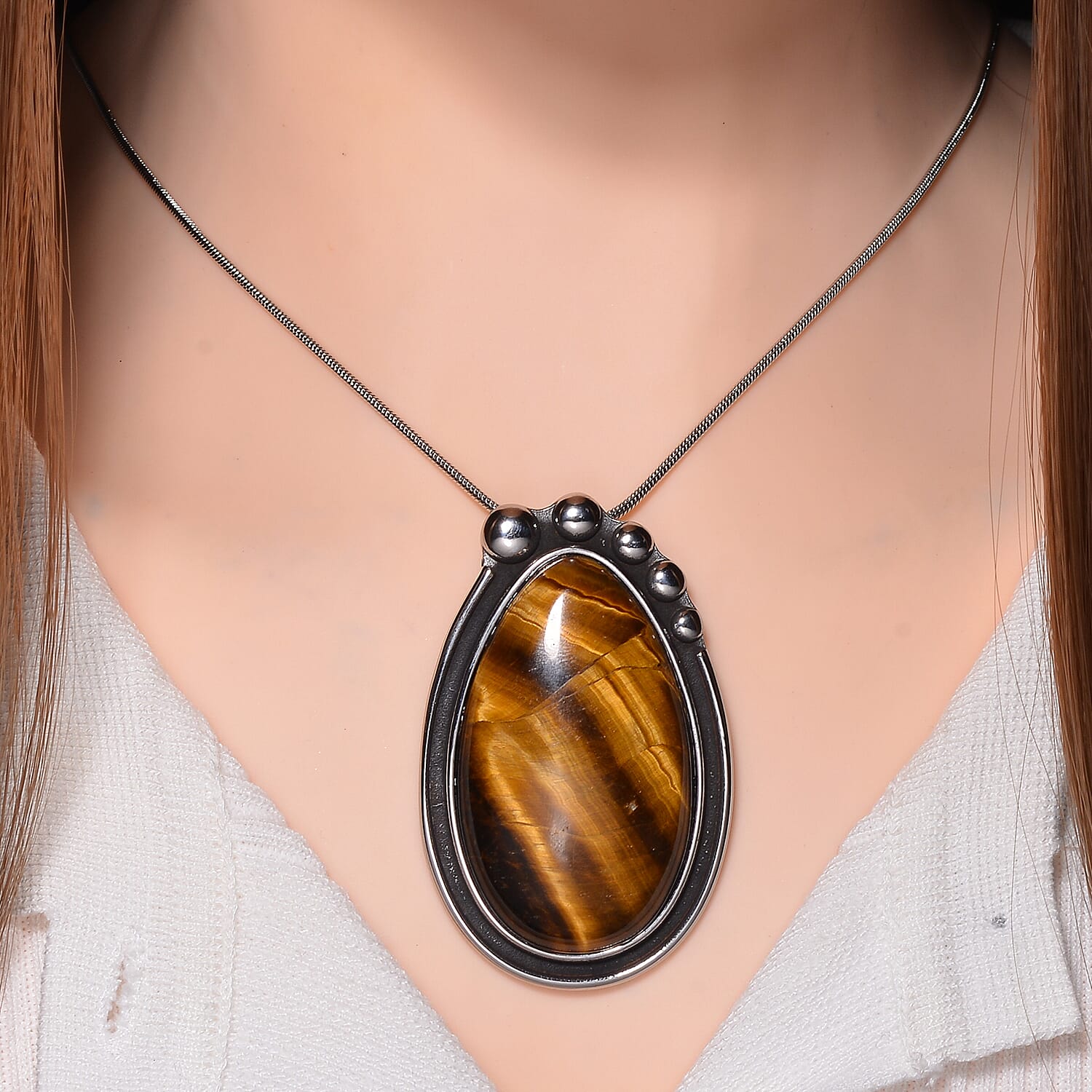 Yellow Tigers Eye Pear Necklace (Size - 24 - 4 Ext) 50.00 Ct.