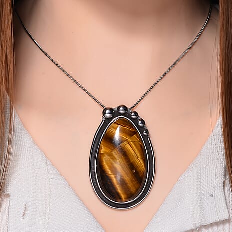 Yellow Tigers Eye Pear Necklace (Size - 24 - 4 Ext) 50.00 Ct.