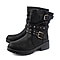 Ladies Leatherette Easy Zip Up Decorative Studded Strap Chunky Ankle Boots - Black