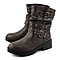 Ladies Leatherette Easy Zip Up Decorative Studded Strap Chunky Ankle Boots - Black
