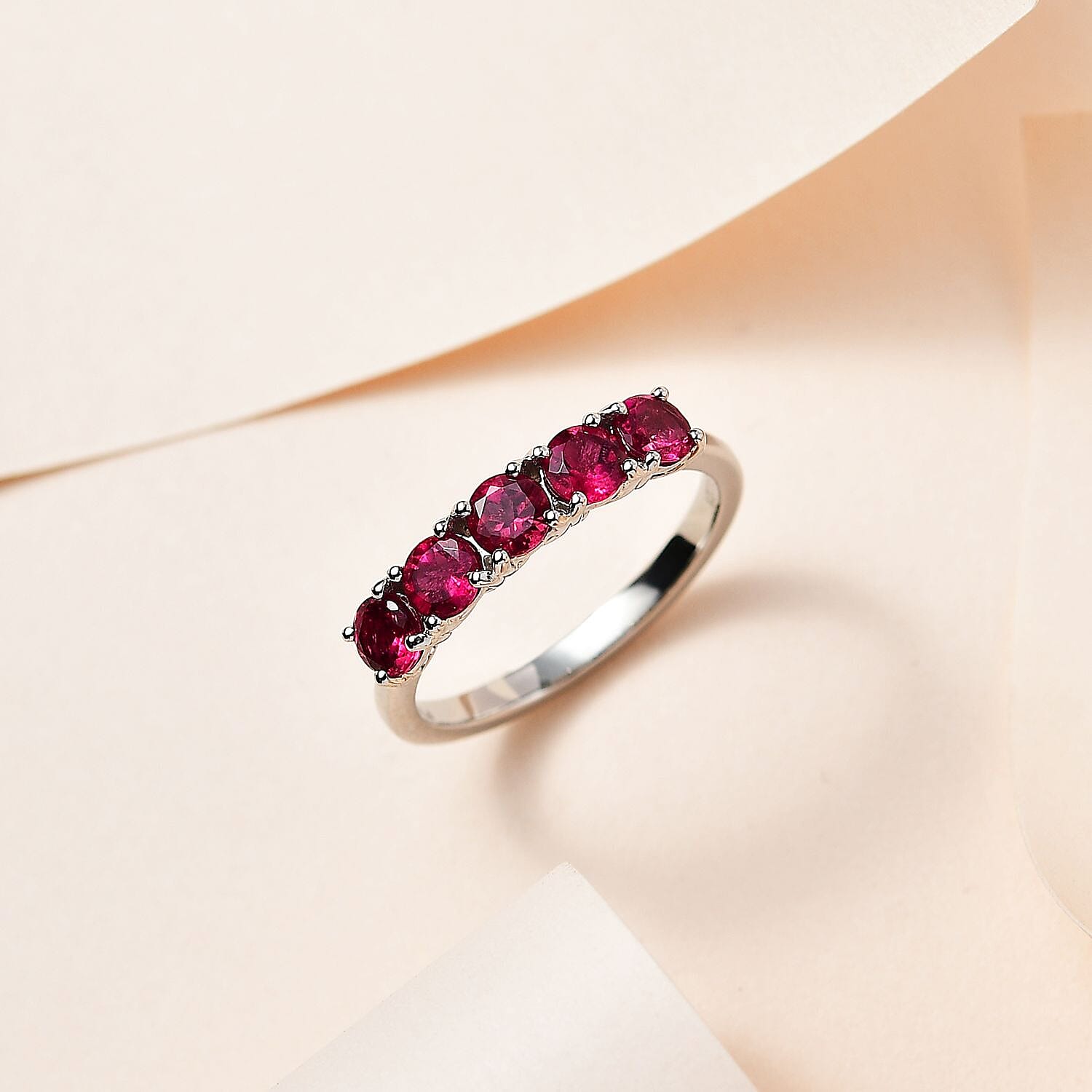RHAPSODY 950 Platinum AAAA Rubellite 5 Stone Ring 1.25 Ct Plt Wt 4.18 Gms