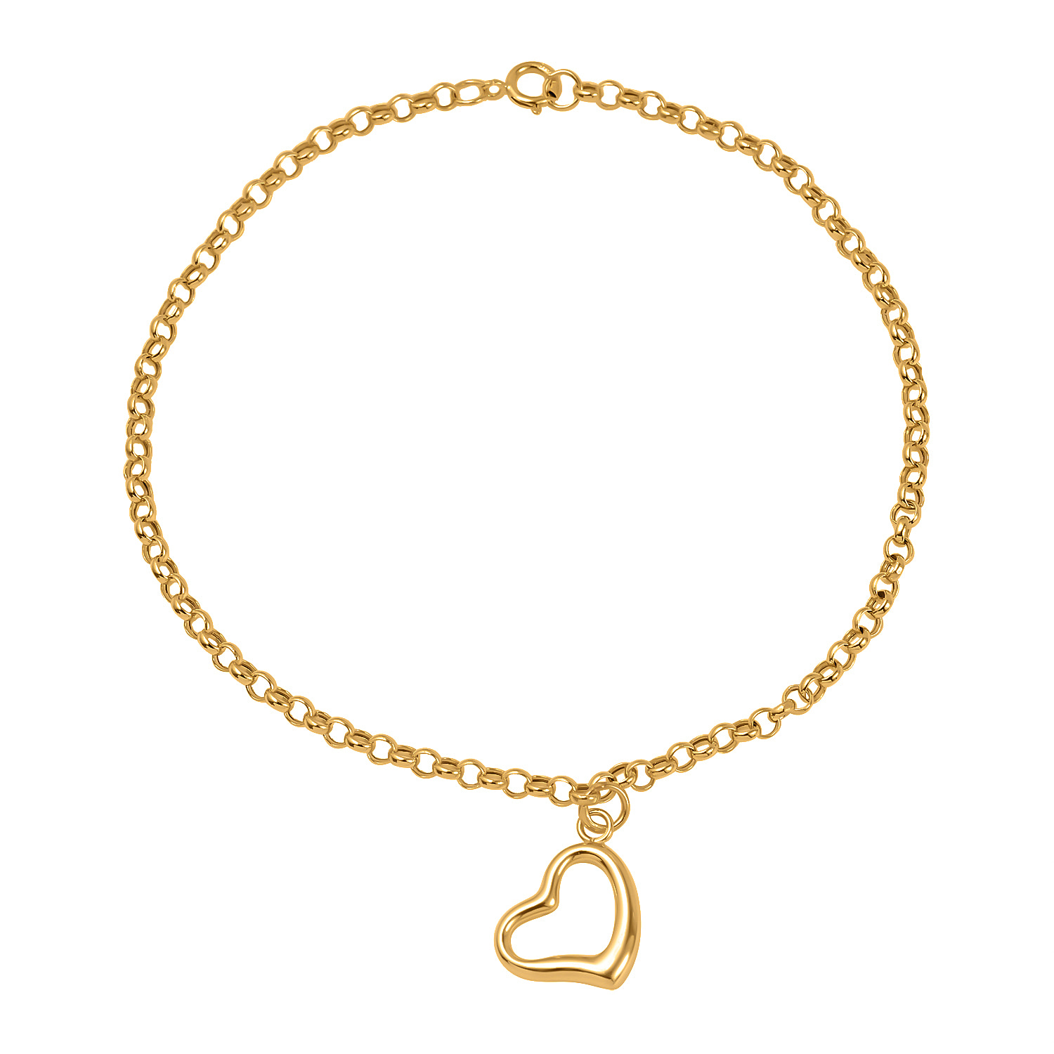 Hatton Garden Closeout - 9K Yellow Gold Floating Open Heart Charm Bracelet (Size - 7.25)
