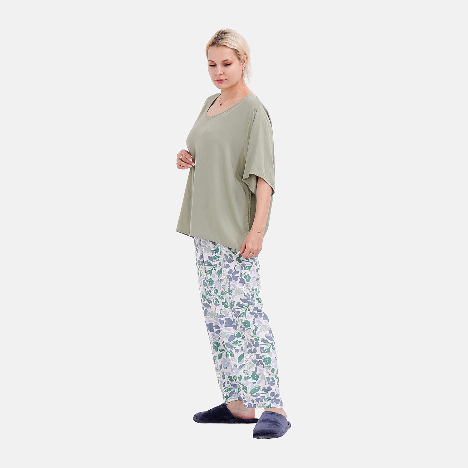 LA MAREY Loungewear Sets (Short Sleeves Top with Printed Trousers) - Green