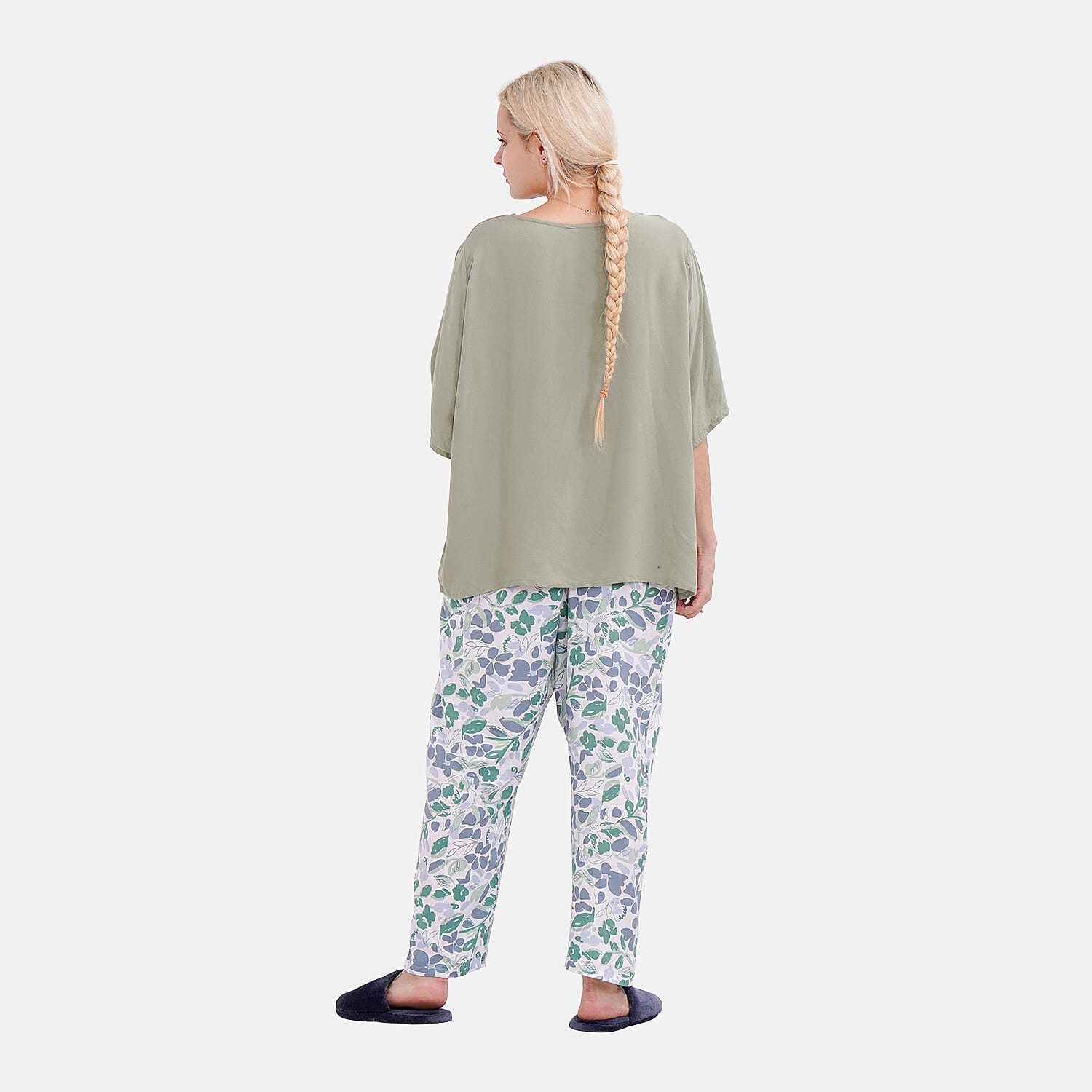 New Launch LA MAREY Loungewear Sets (Short Sleeves Top with Printed Trousers)  - Green (Size L)