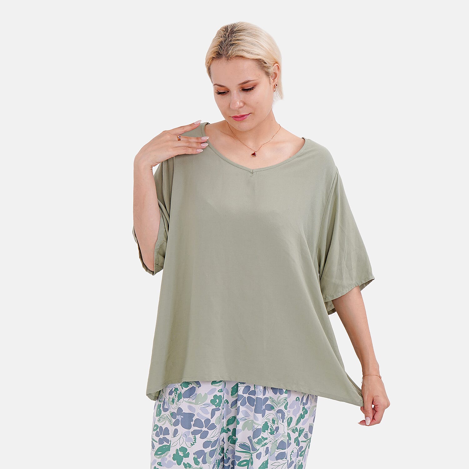 New Launch LA MAREY Loungewear Sets (Short Sleeves Top with Printed Trousers)  - Green (Size L)