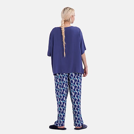 LA MAREY Loungewear Sets (Short Sleeves Top with Printed Trousers) - Dark Blue (Size L)