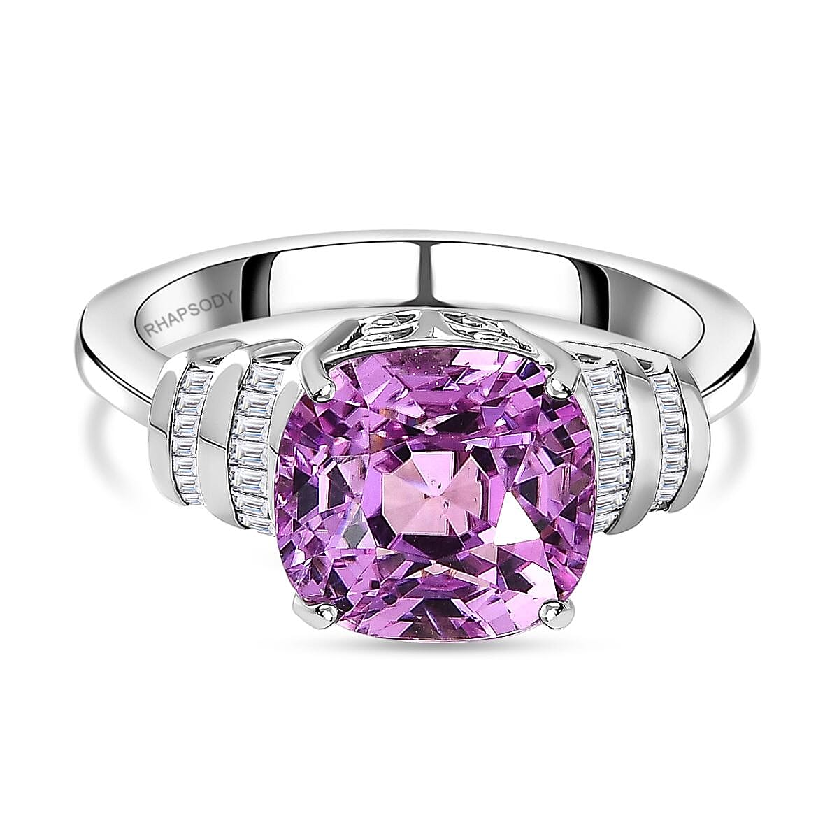 RHAPSODY- 950 Platinum AAAA Patroke Kunzite Diamond Ring 5.62 Ct, Platinum Wt. 5.95 GM