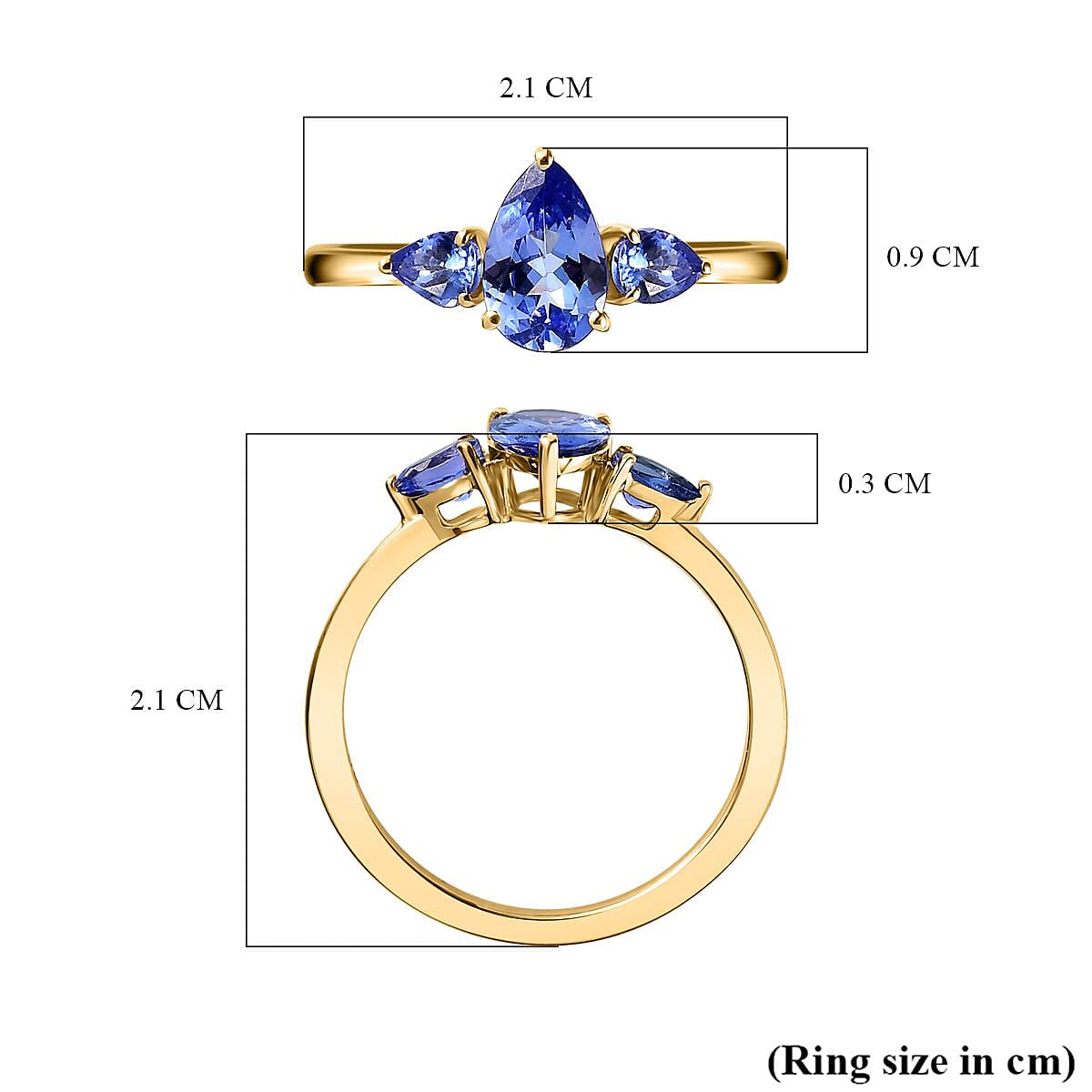 9K Yellow Gold Tanzanite Ring 1.20 Ct.