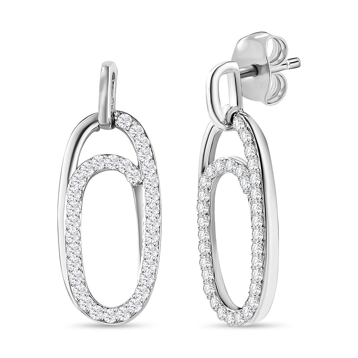 Moissanite Drop Earrings in Platinum Overlay Sterling Silver