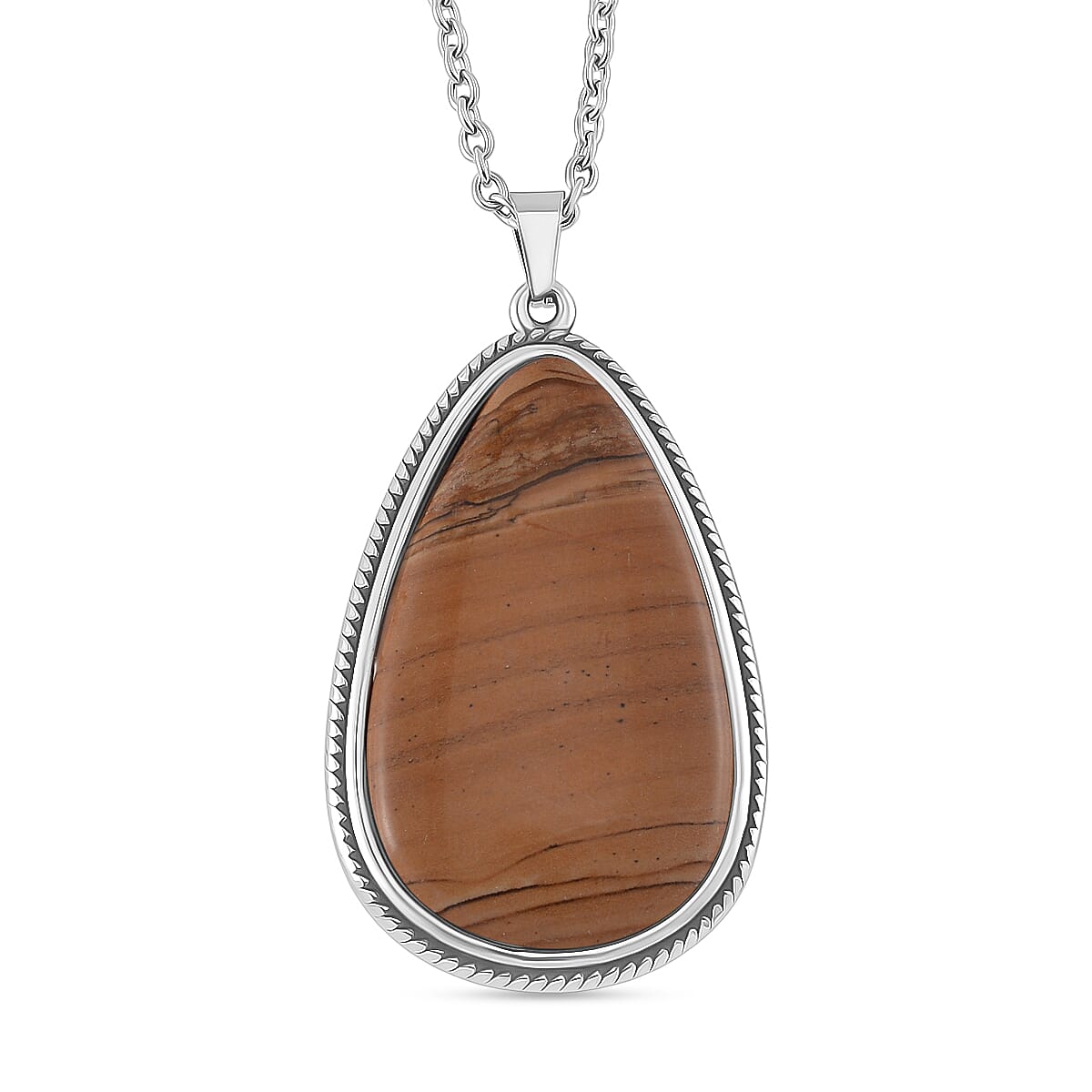 Picture Jasper Pear Necklace (Size - 24 - 4 Ext) with Lobster Clasp in Oxidized 40.00 Ct.
