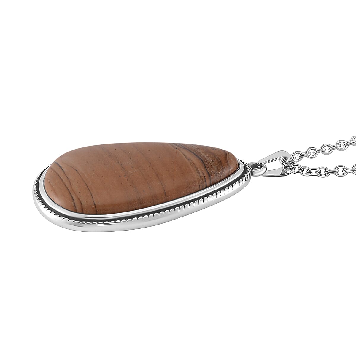 Picture Jasper Pear Necklace (Size - 24 - 4 Ext) with Lobster Clasp in Oxidized 40.00 Ct.