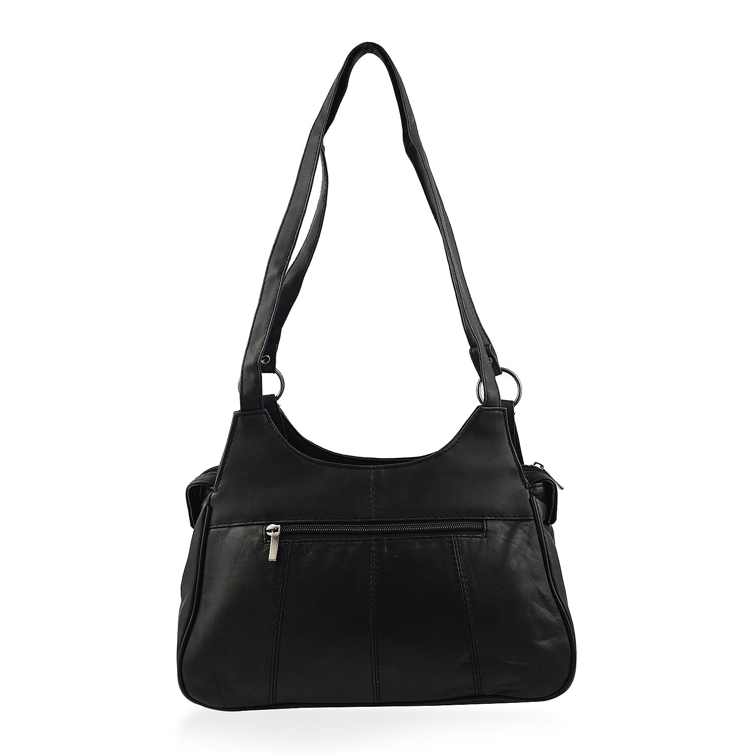Le Monde Genuine Leather Ladies Tote Bag with Side Pocket & Handle Drop - Black