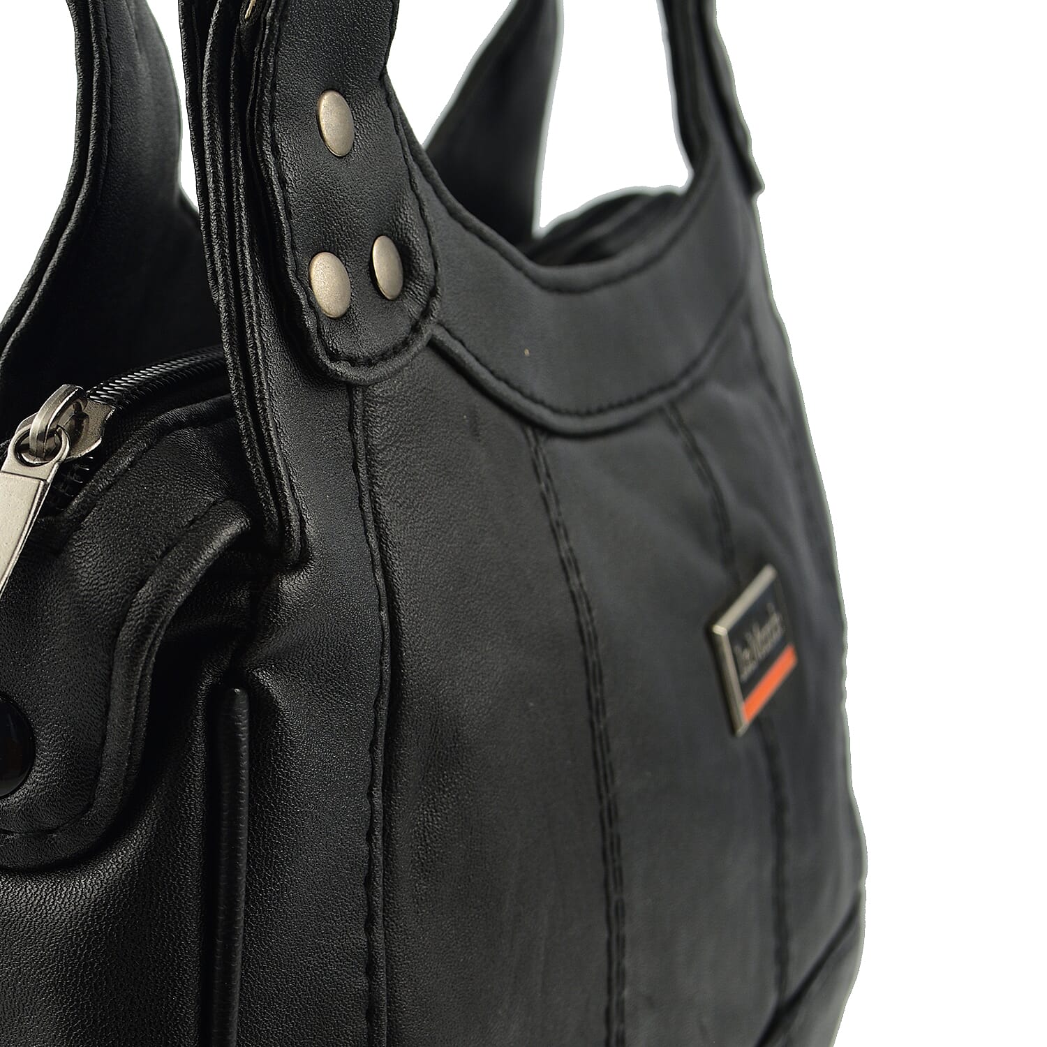 Le Monde Genuine Leather Ladies Tote Bag with Side Pocket & Handle Drop - Black