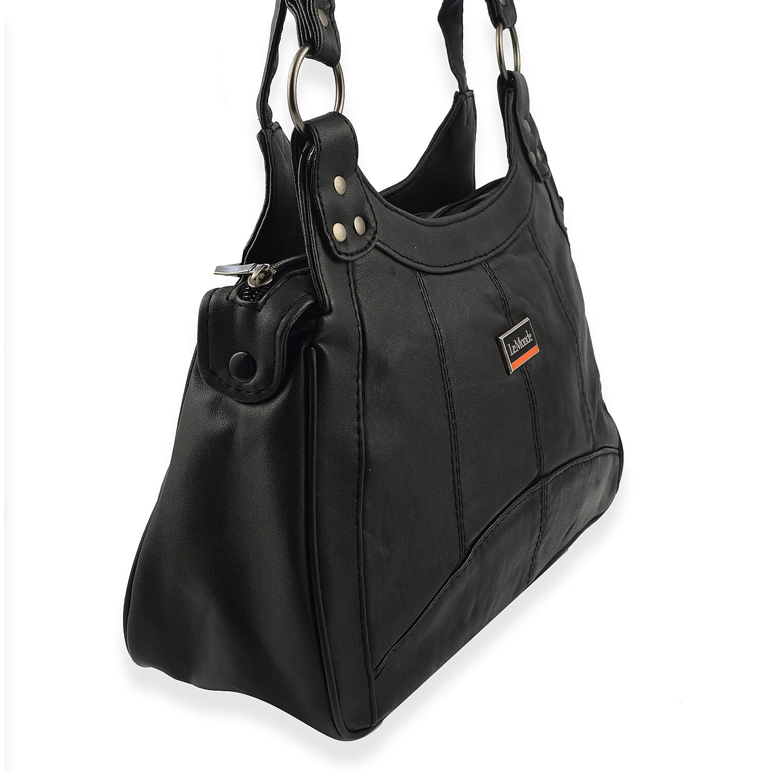 Le Monde Genuine Leather Ladies Tote Bag with Side Pocket & Handle Drop - Black