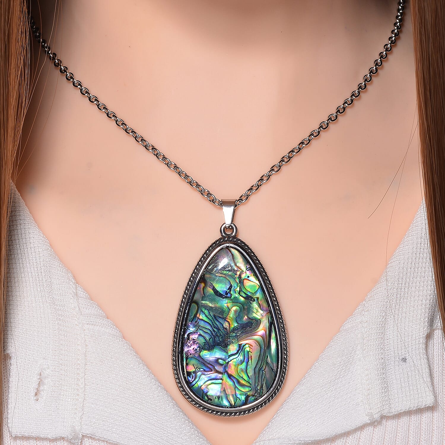 Abalone Shell Pear Necklace (Size - 24 - 4 Ext) with Lobster Clasp