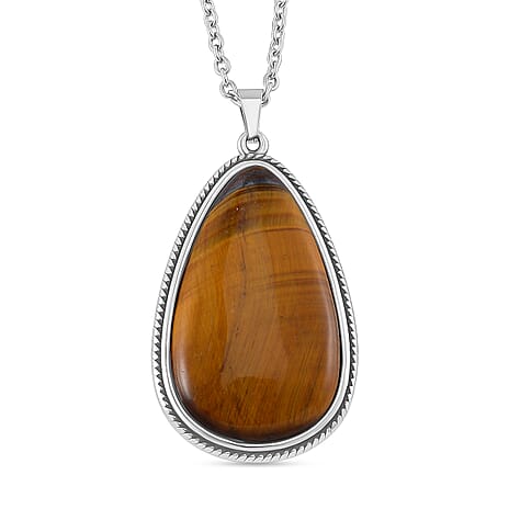 Yellow Tigers Eye Pear Necklace (Size - 24 - 4 Ext) with Oxidized