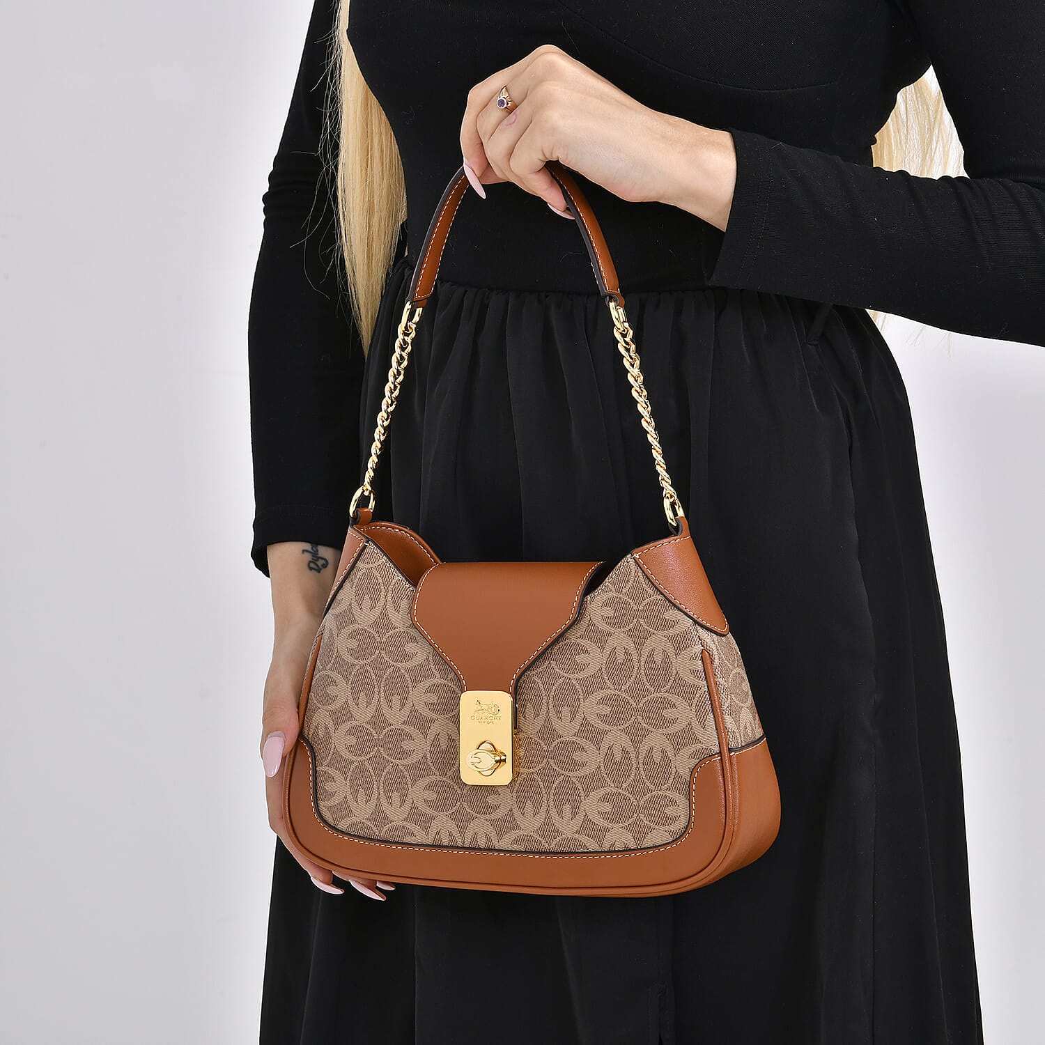  Guanchi Crossbody Bag with Exterior Zipped Pocket & Shoulder Strap - Brown