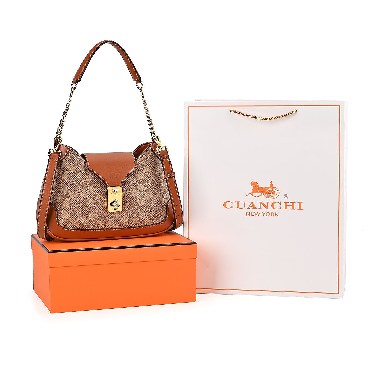  Guanchi Crossbody Bag with Exterior Zipped Pocket & Shoulder Strap - Brown