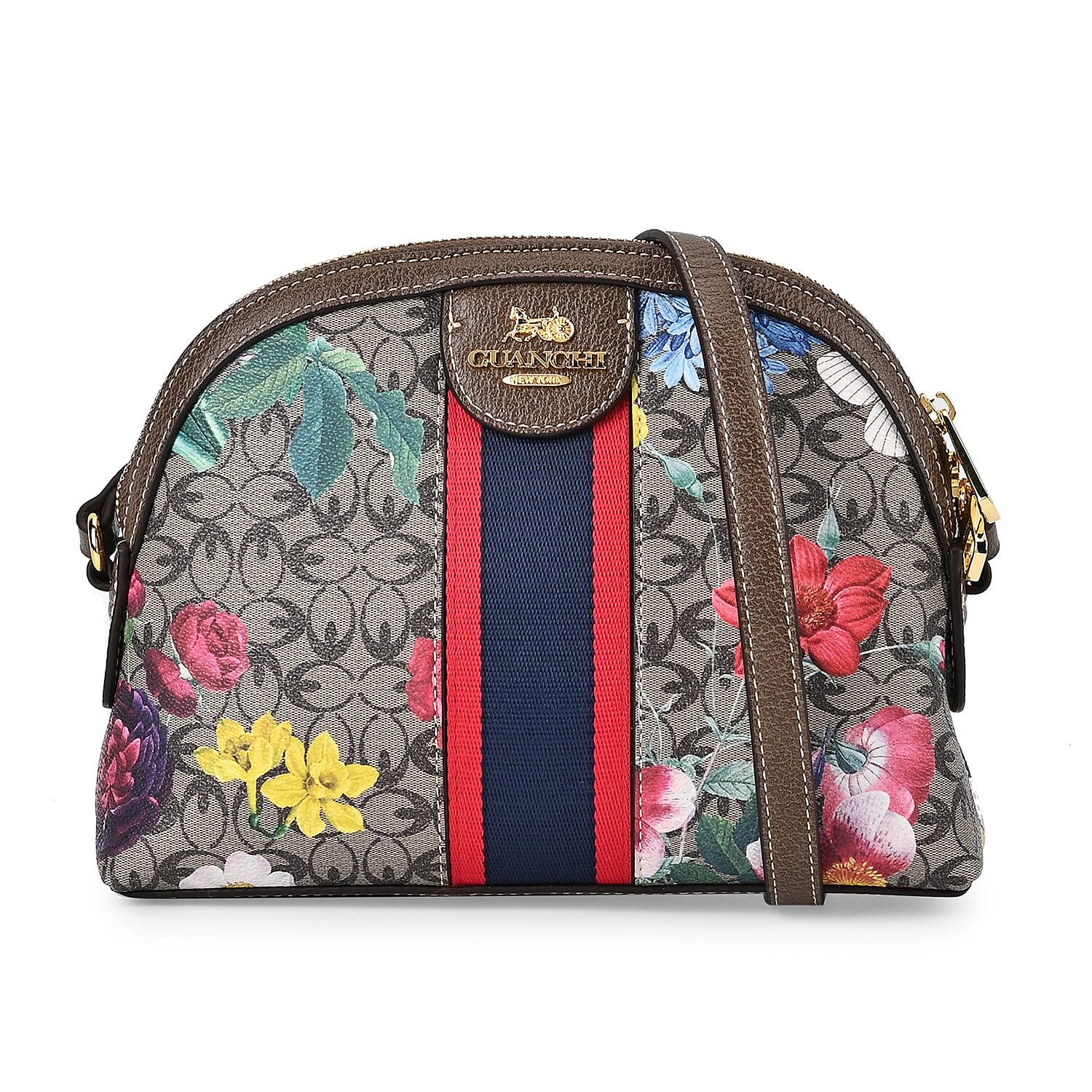 Guanchi Floral Pattern Crossbody Bag with Exterior Zipped Pocket