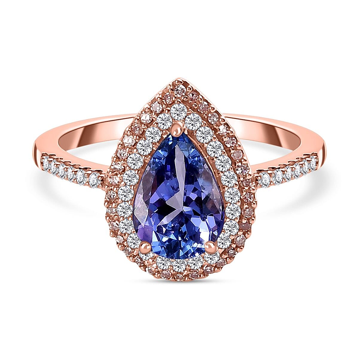 9K Rose Gold Premium Tanzanite, Pink Diamond and White Diamond Ring 1.5 Ct