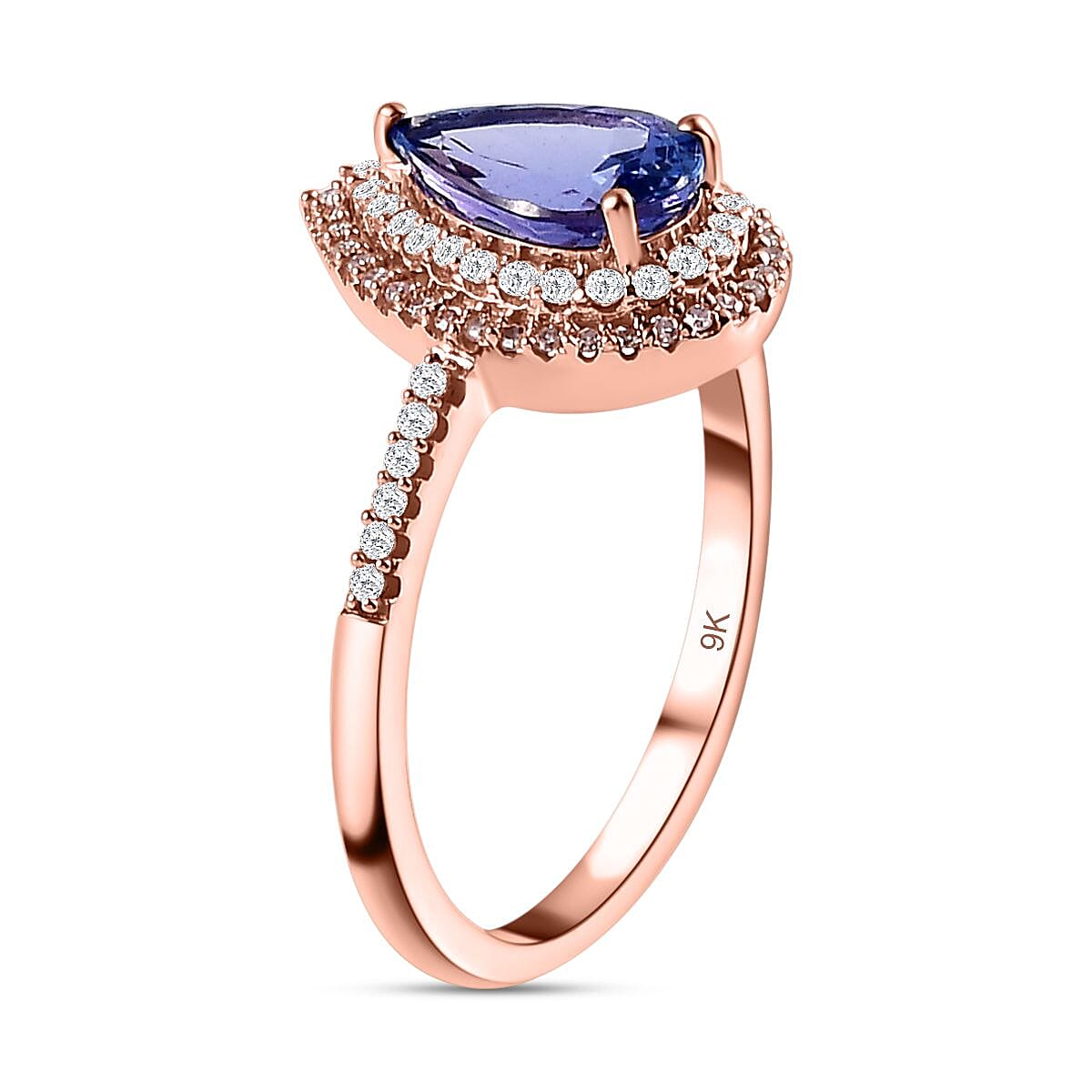 9K Rose Gold Premium Tanzanite, Pink Diamond and White Diamond Ring 1.5 Ct