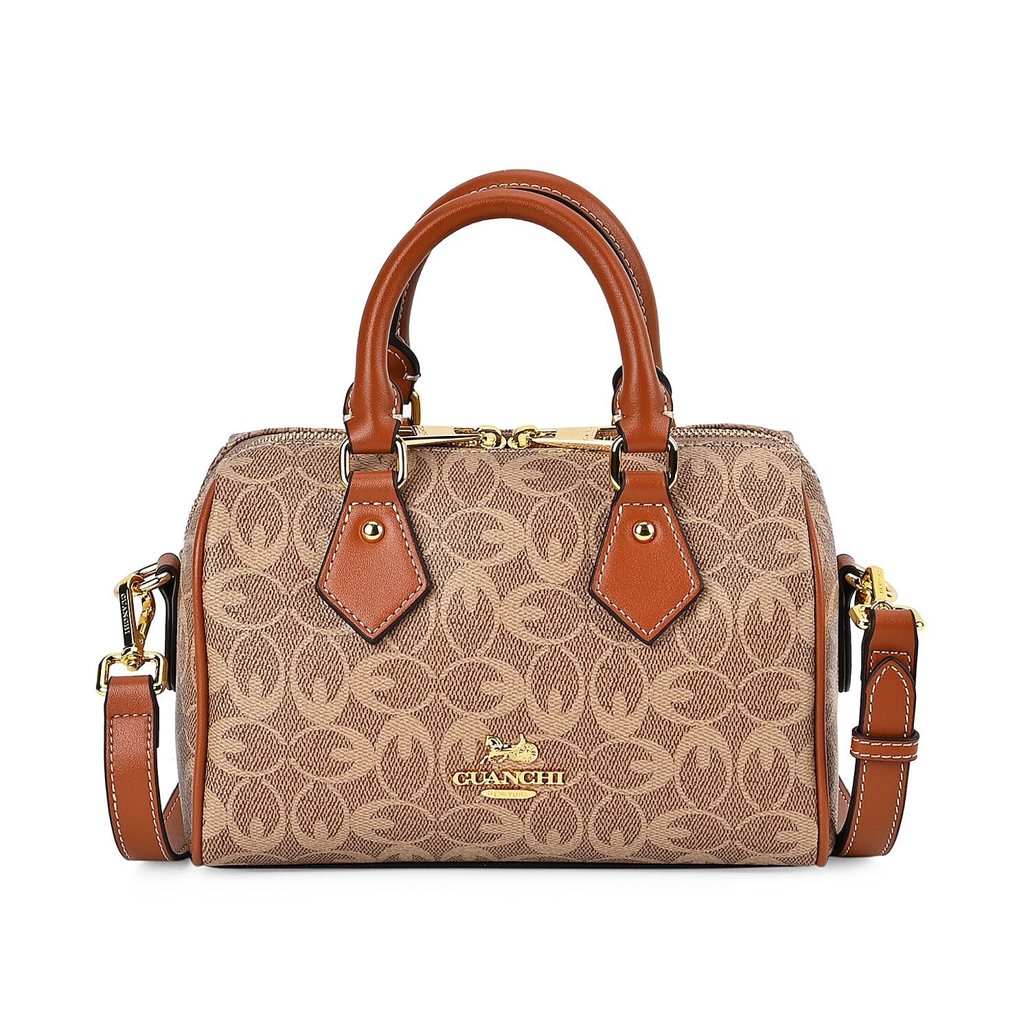 Guanchi Crossbody Bag with Exterior Zipped Pocket, Handle Drop & Shoulder Strap - Brown