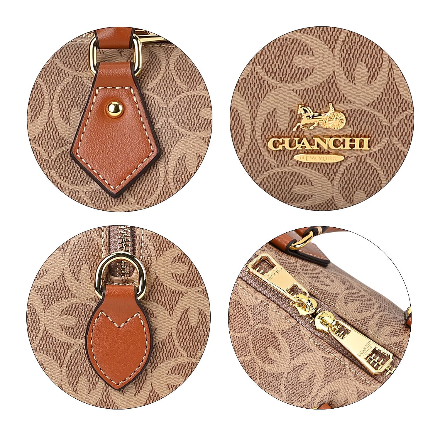 Guanchi Crossbody Bag with Exterior Zipped Pocket, Handle Drop & Shoulder Strap - Brown