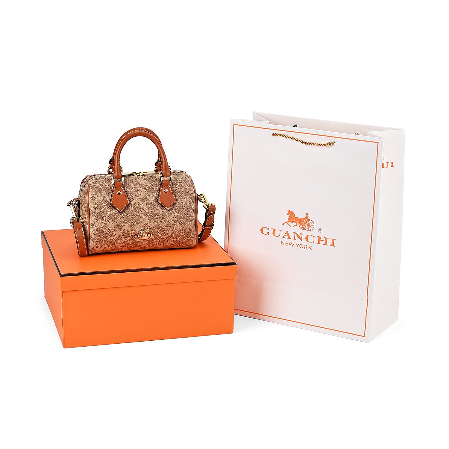 Guanchi Crossbody Bag with Exterior Zipped Pocket, Handle Drop & Shoulder Strap - Brown