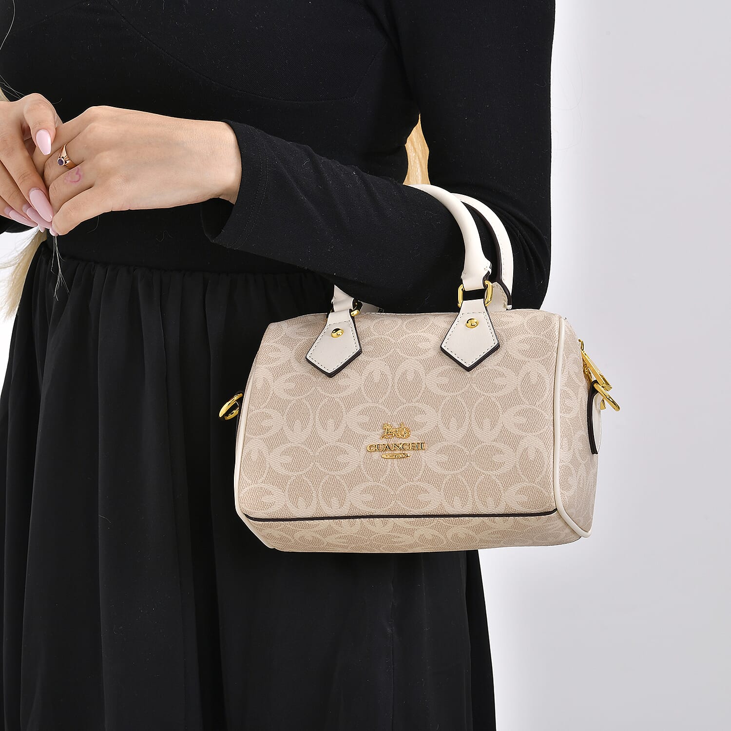 Guanchi Crossbody Bag with Exterior Zipped Pocket & Handle Drop - Off-White