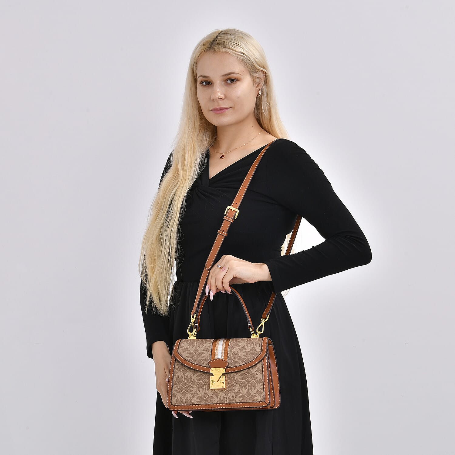 Guanchi Crossbody Bag with Exterior Zipped Pocket & Handle Drop - Brown