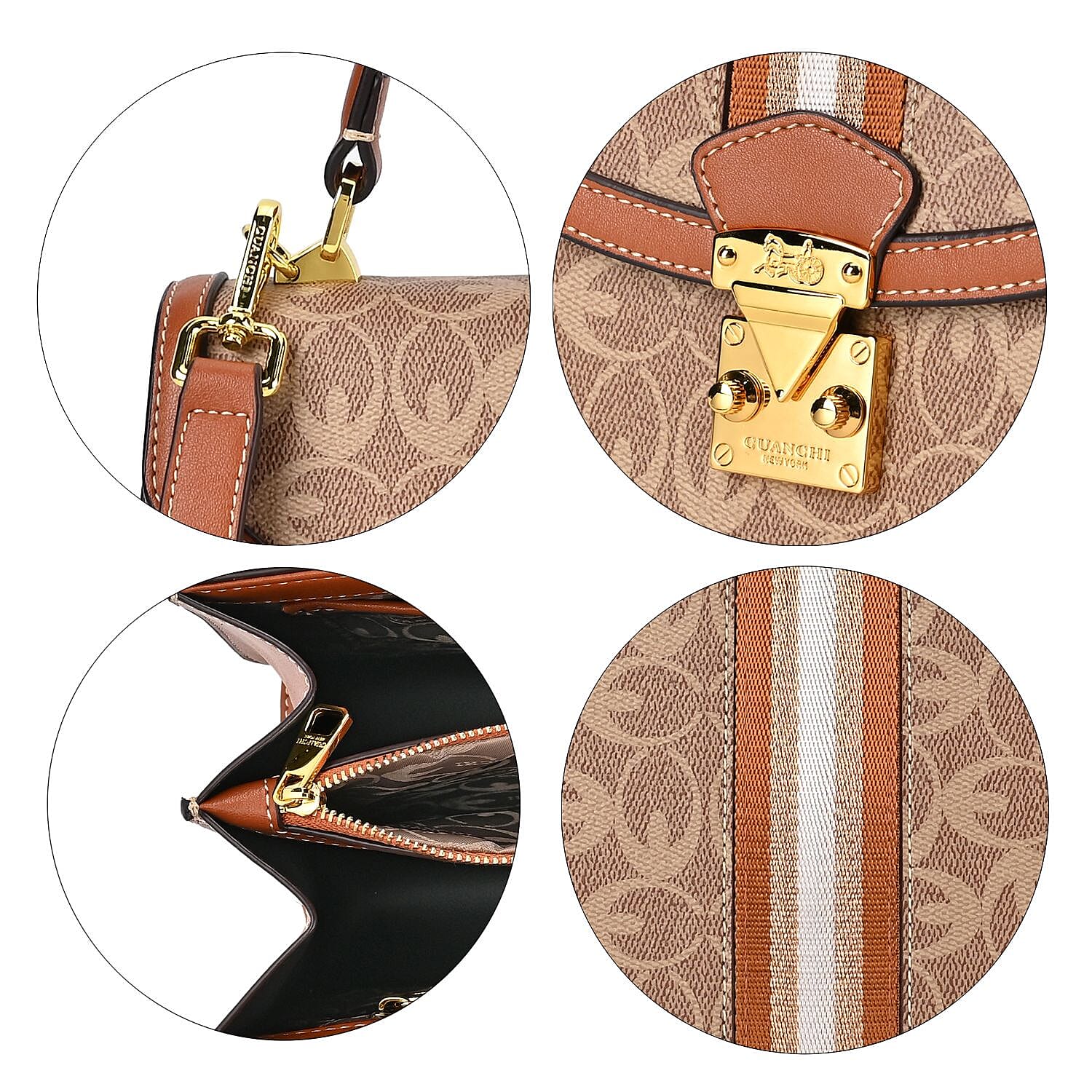 Guanchi Crossbody Bag with Exterior Zipped Pocket & Handle Drop - Brown