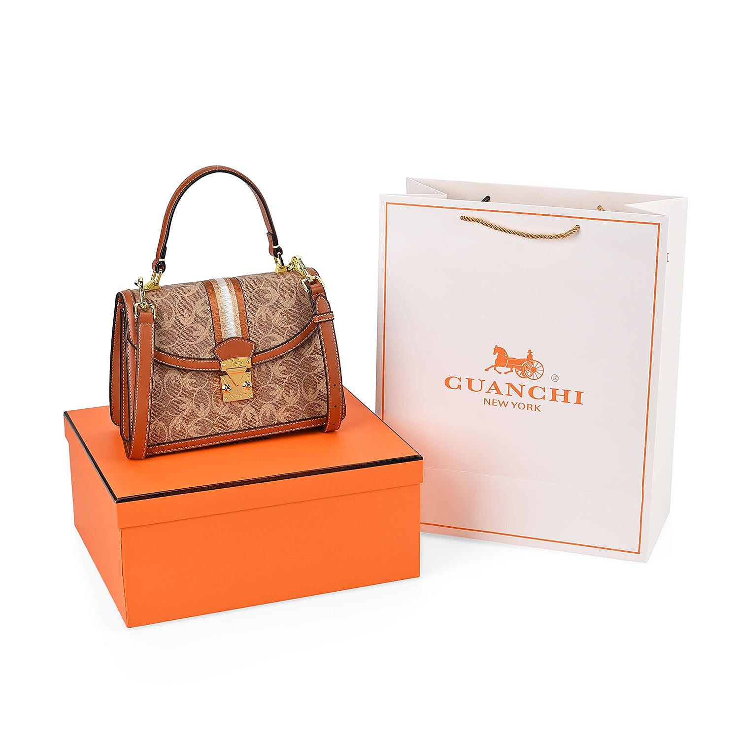 Guanchi Crossbody Bag with Exterior Zipped Pocket & Handle Drop - Brown