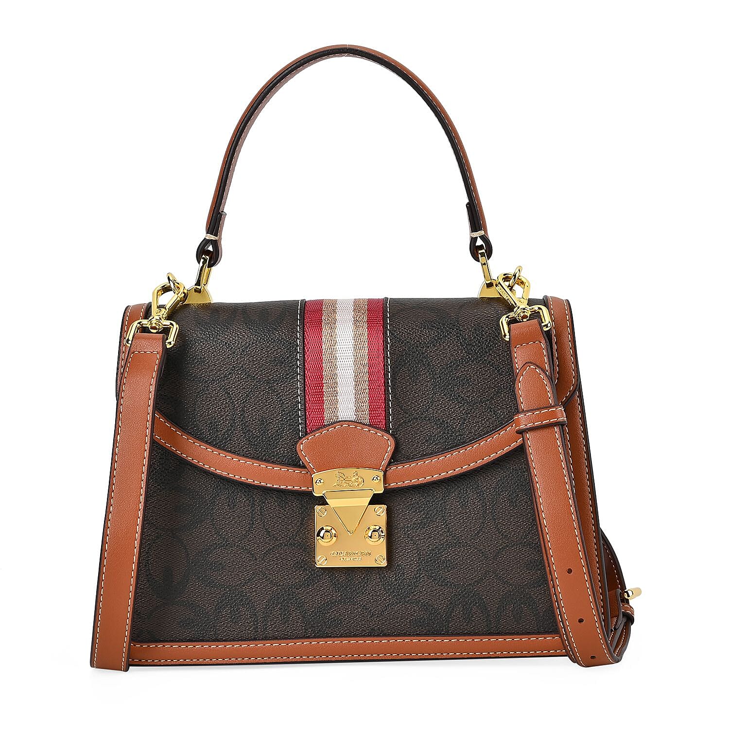 Guanchi Crossbody Bag with Handle Drop & Shoulder Strap - Dark Coffee & Brown