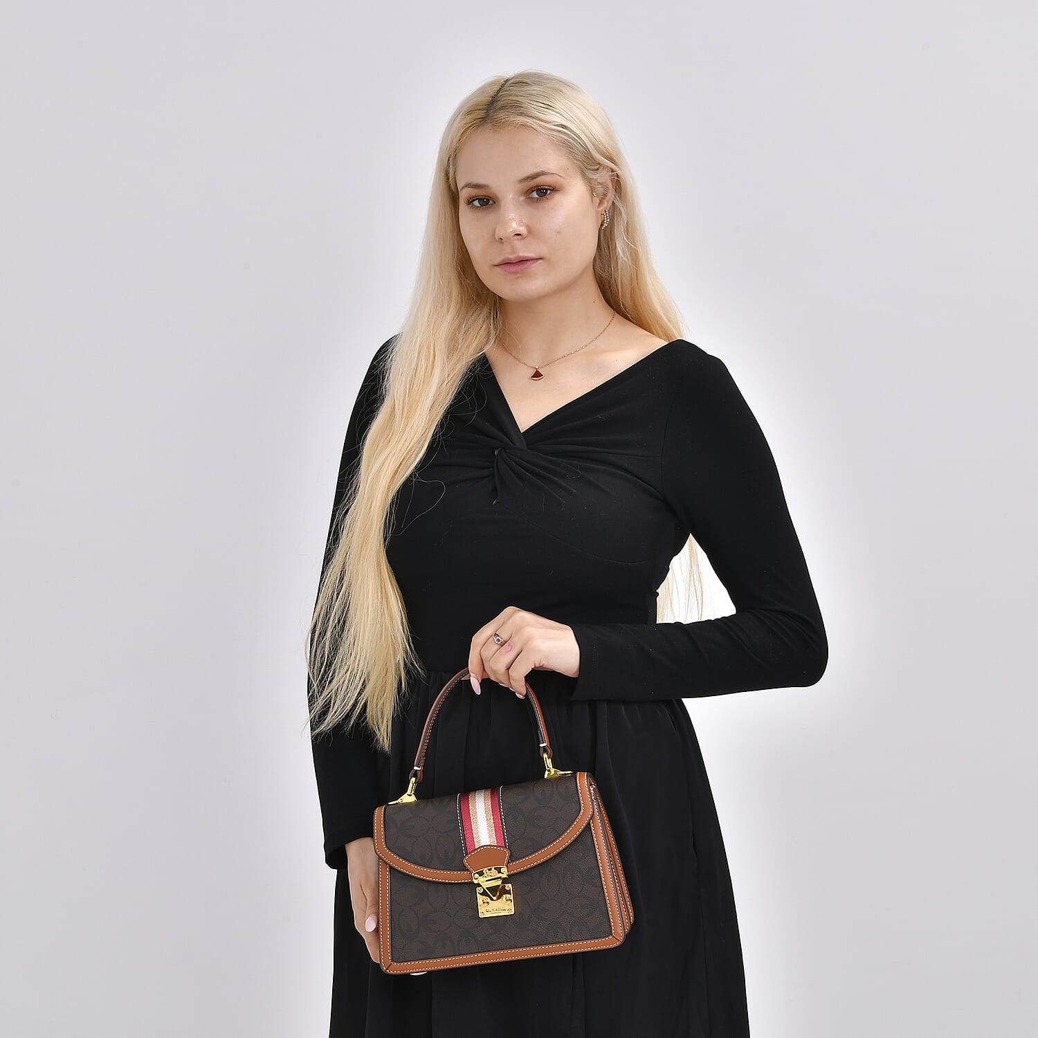 Guanchi Crossbody Bag with Handle Drop & Shoulder Strap - Dark Coffee & Brown