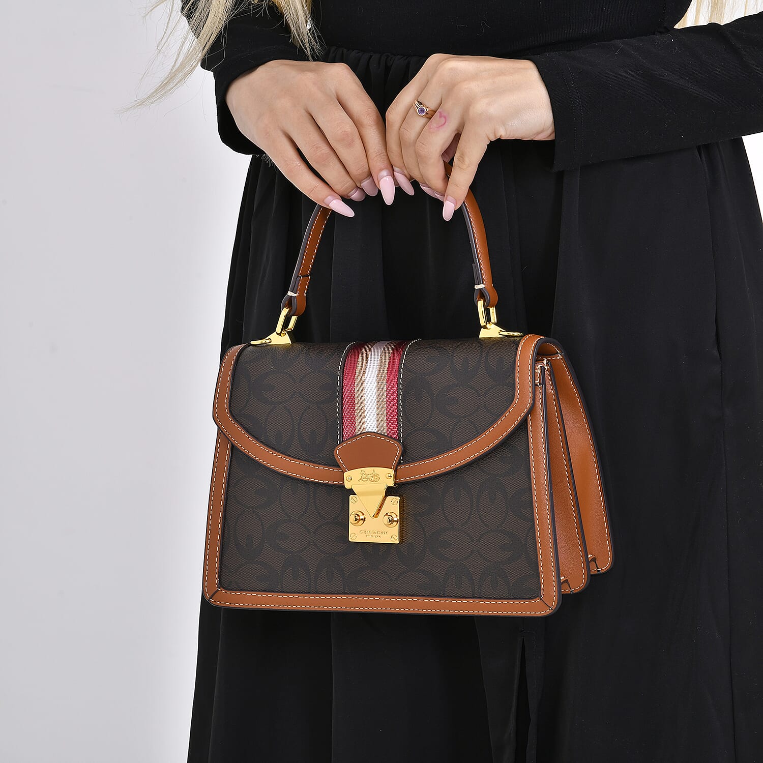 Guanchi Crossbody Bag with Handle Drop & Shoulder Strap - Dark Coffee & Brown