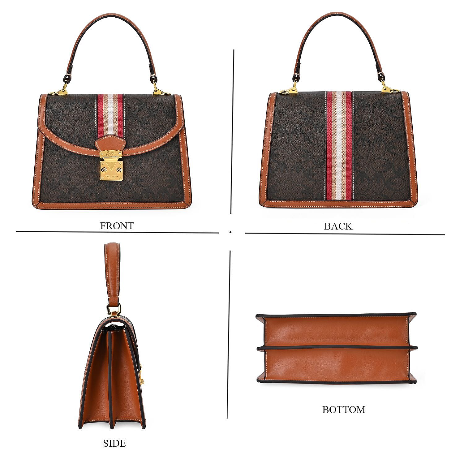 Guanchi Crossbody Bag with Handle Drop & Shoulder Strap - Dark Coffee & Brown