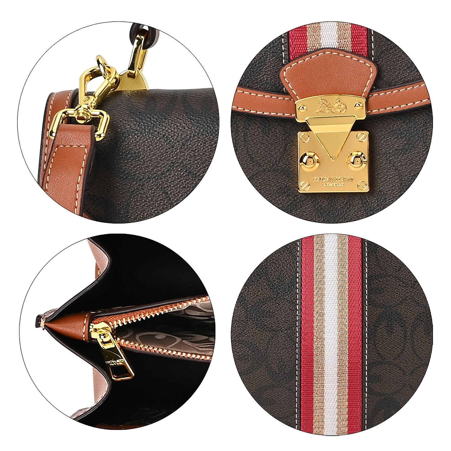 Guanchi Crossbody Bag with Handle Drop & Shoulder Strap - Dark Coffee & Brown