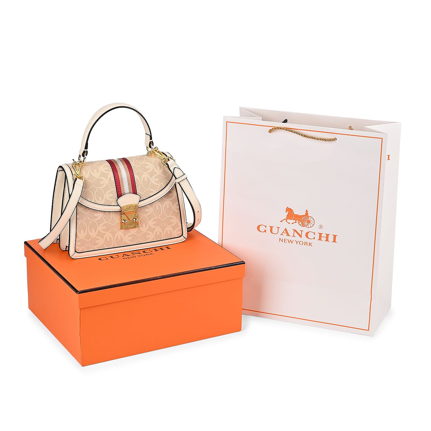 Guanchi Crossbody Bag with Handle Drop & Shoulder Strap - Off White