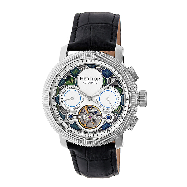 Heritor Automatic Aura Men's Semi-Skeleton Leather Band Watch - 7671286 ...