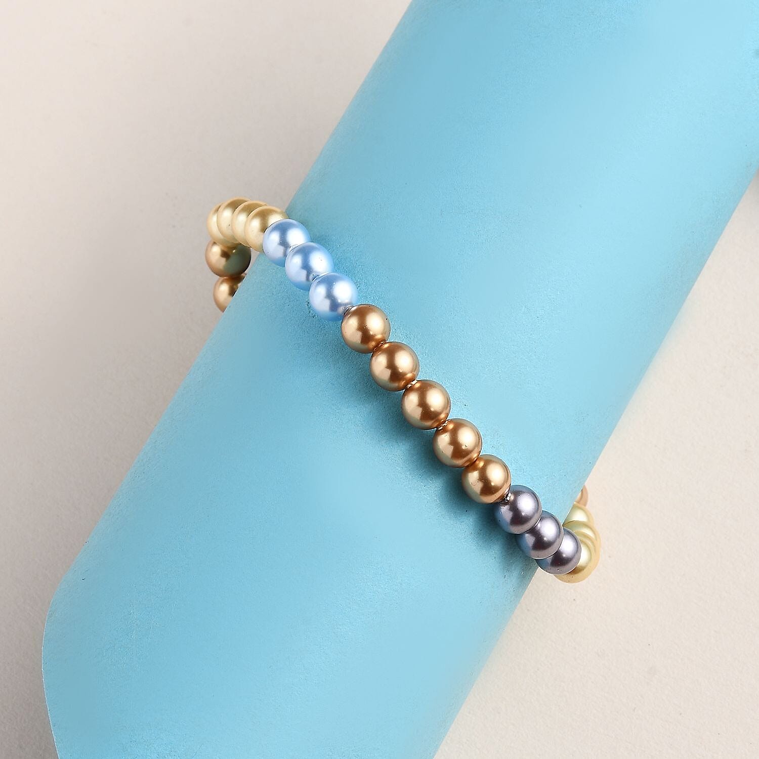 Creamrose Austrian Crystal& Multi Gemstone Bracelet (Size - 7.5) in Platinum Overlay Sterling Silver